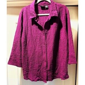 ALC Woman 2X Purple  3/4 Roll Tab Sleeve V Neck Button Up Crinkle fabric Plus Sz
